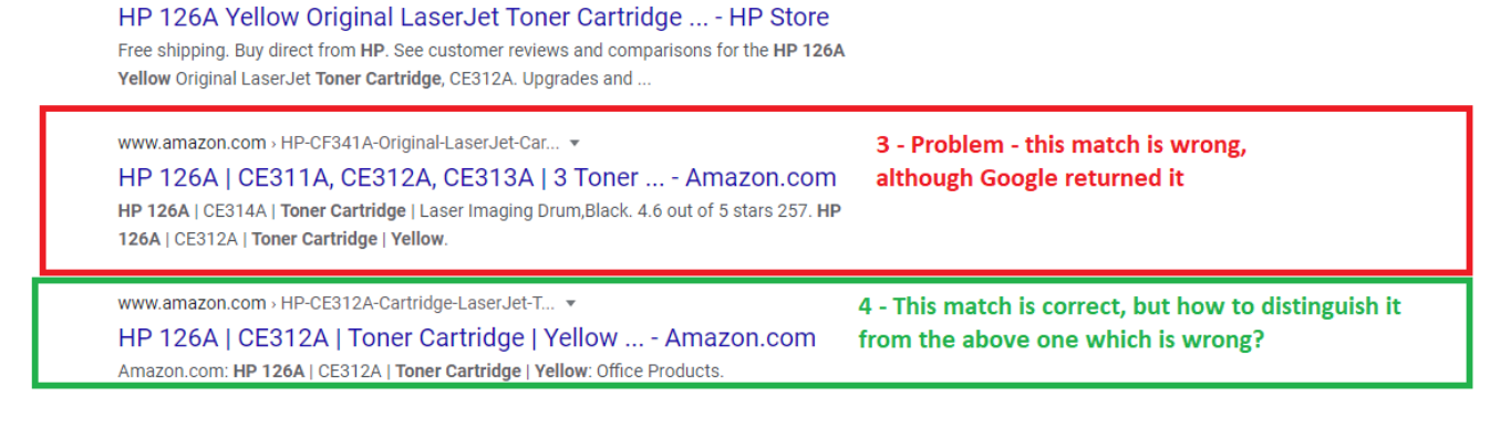 problems with product matching on google search