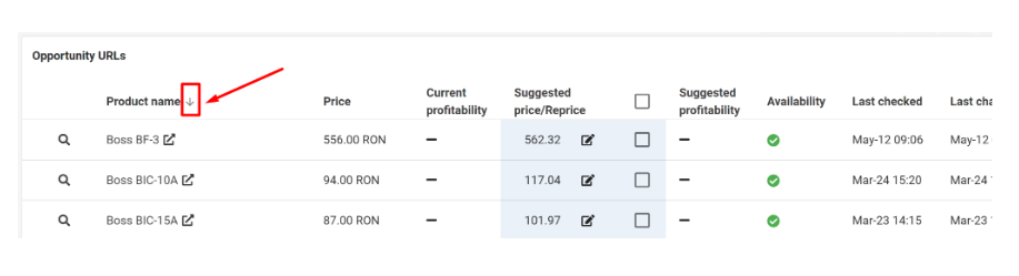 Sort Repricing Opportunity URLs - Price2Spy
