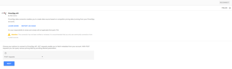Google Data Studio – connecting with Price2Spy API