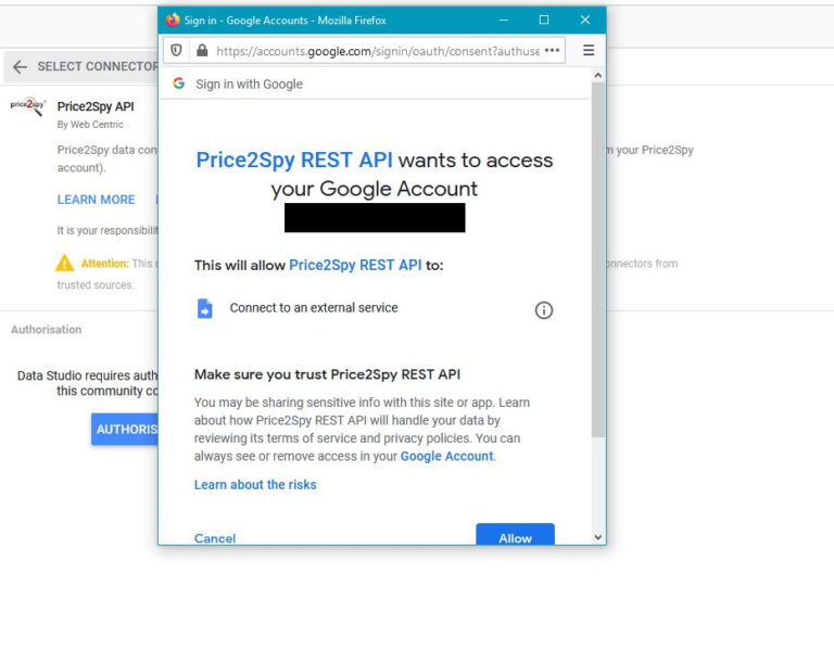 Google Data Studio – connecting with Price2Spy API