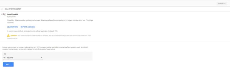 Google Data Studio – connecting with Price2Spy API
