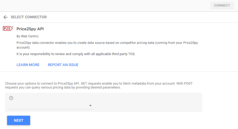 Google Data Studio – connecting with Price2Spy API
